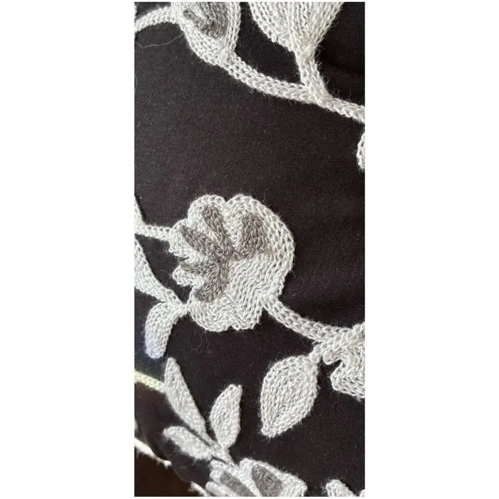 Karl Lagerfeld Paris Embroidered Floral Throw Pillow Blk Wht Textured Boho Decor